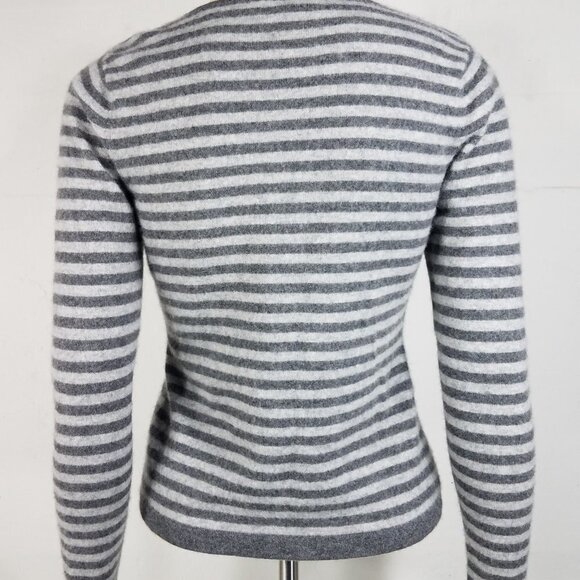 Michael Michael Kors gray striped 100% Cashmere V-Neck sweater ladies Medium - Picture 4 of 7